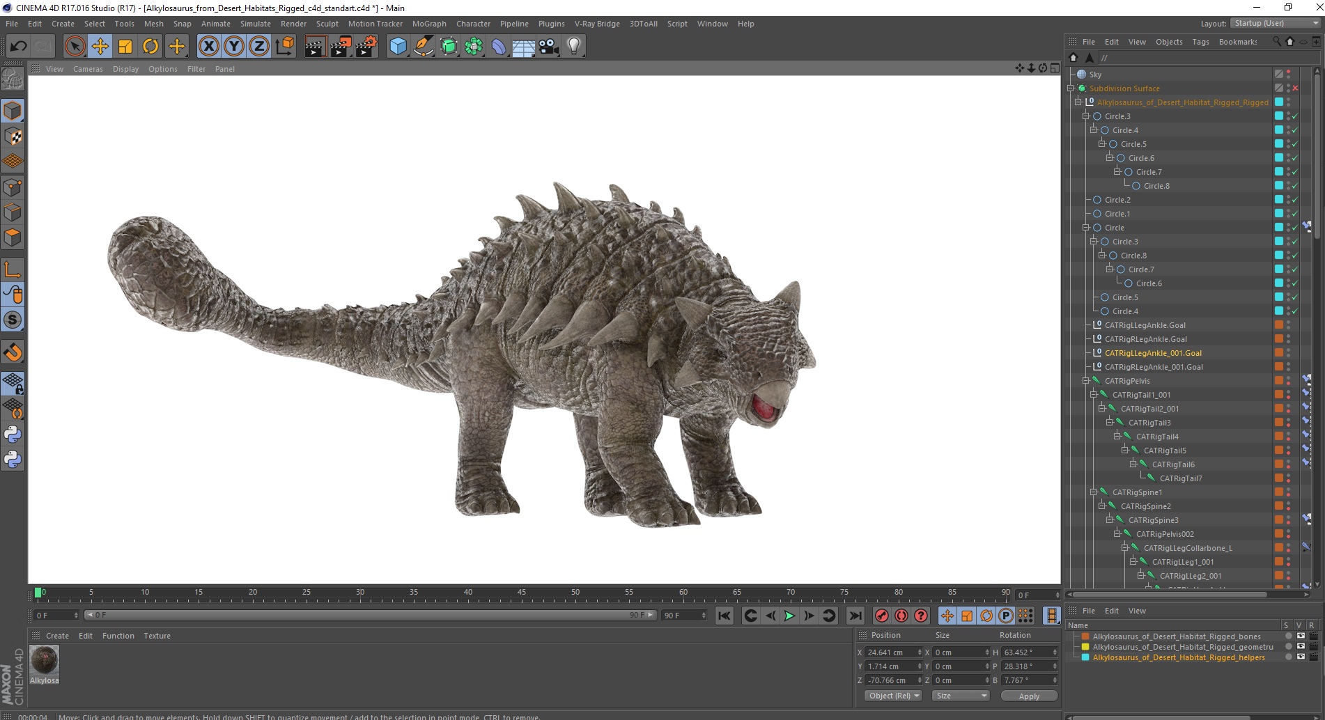 3D Alkylosaurus of Tropical Habitat Rigged for Cinema 4D model