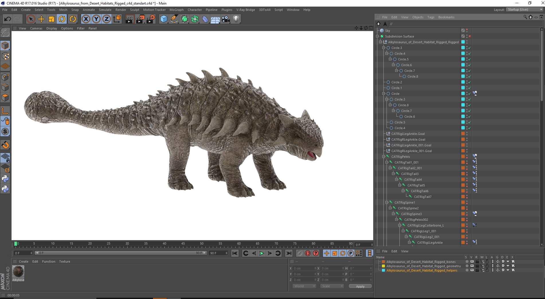 3D Alkylosaurus of Tropical Habitat Rigged for Cinema 4D model