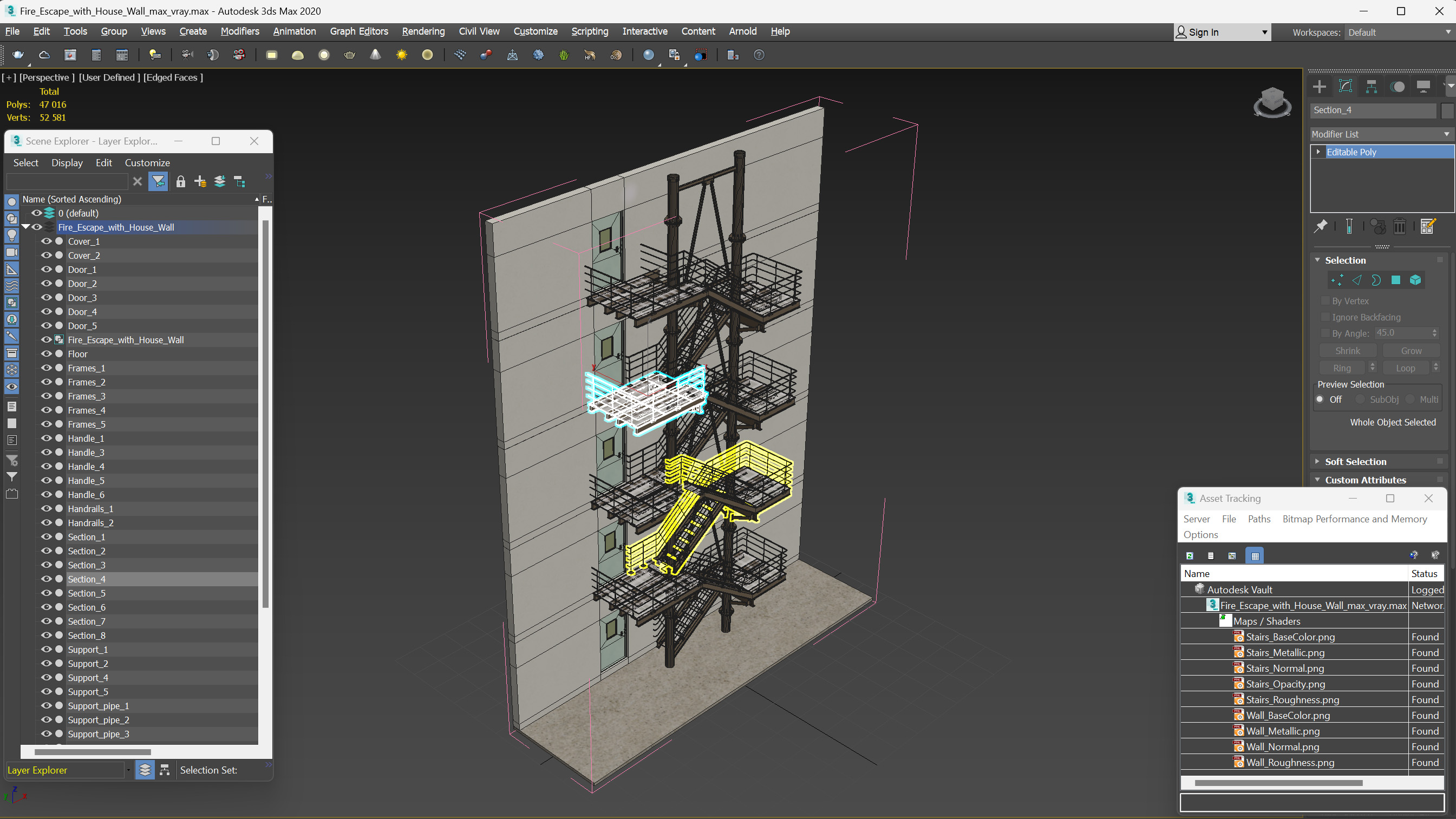 Fire Escape with House Wall 3D
