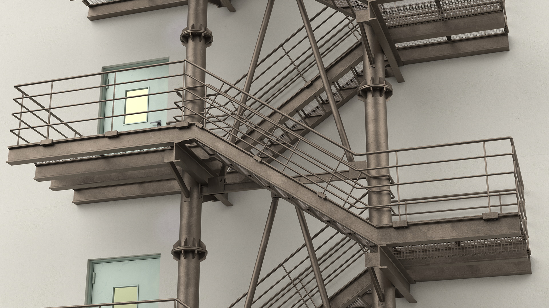 Fire Escape with House Wall 3D