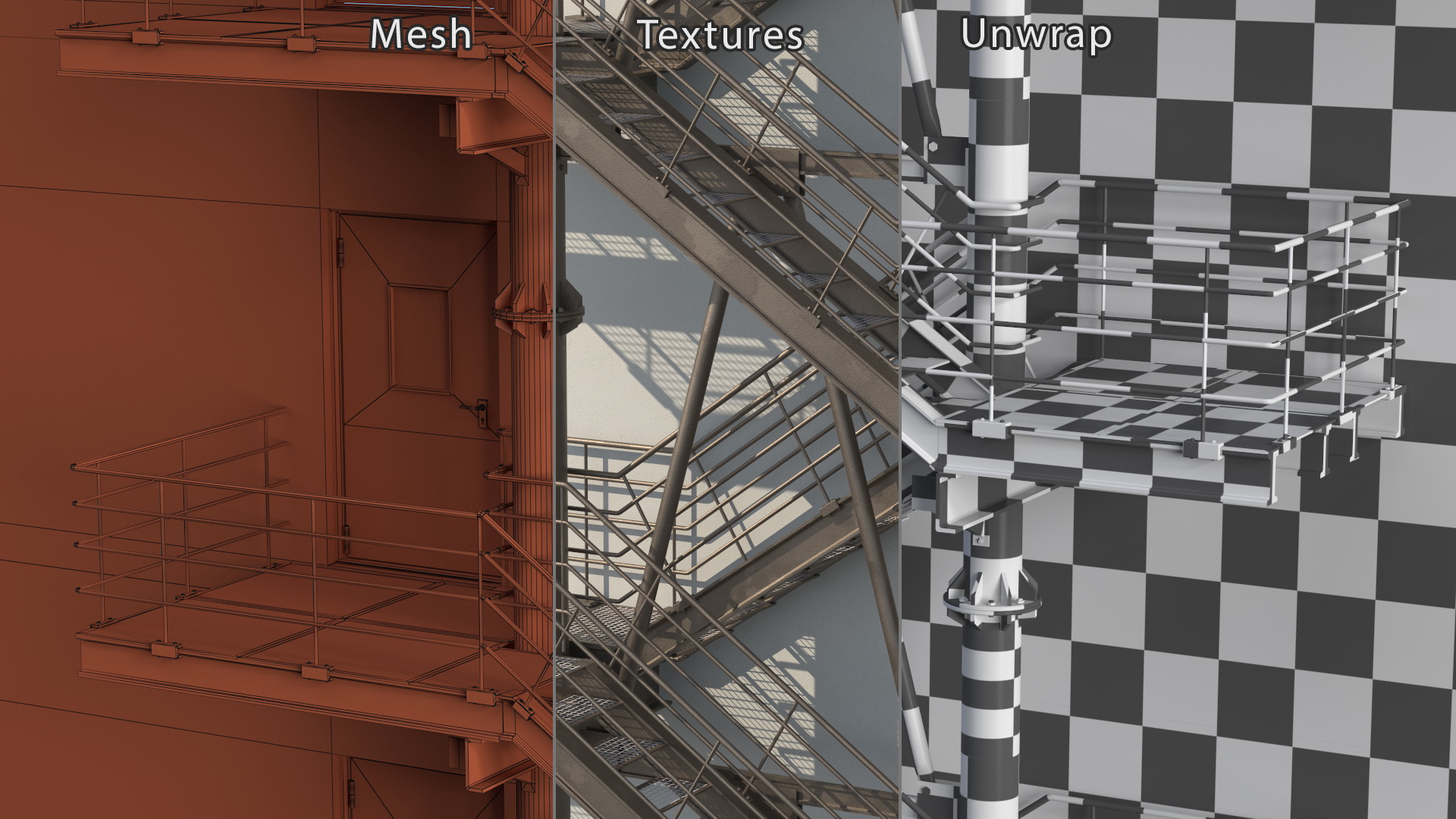 Fire Escape with House Wall 3D
