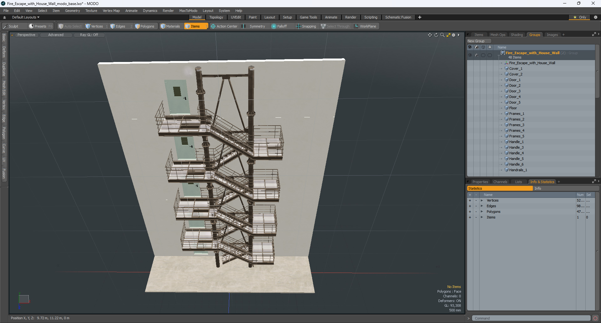 Fire Escape with House Wall 3D