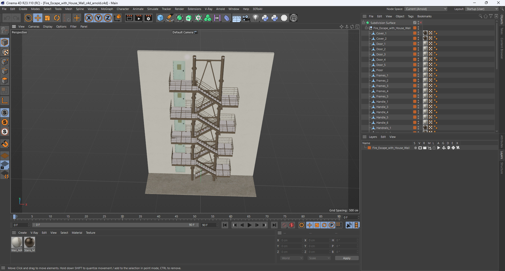 Fire Escape with House Wall 3D