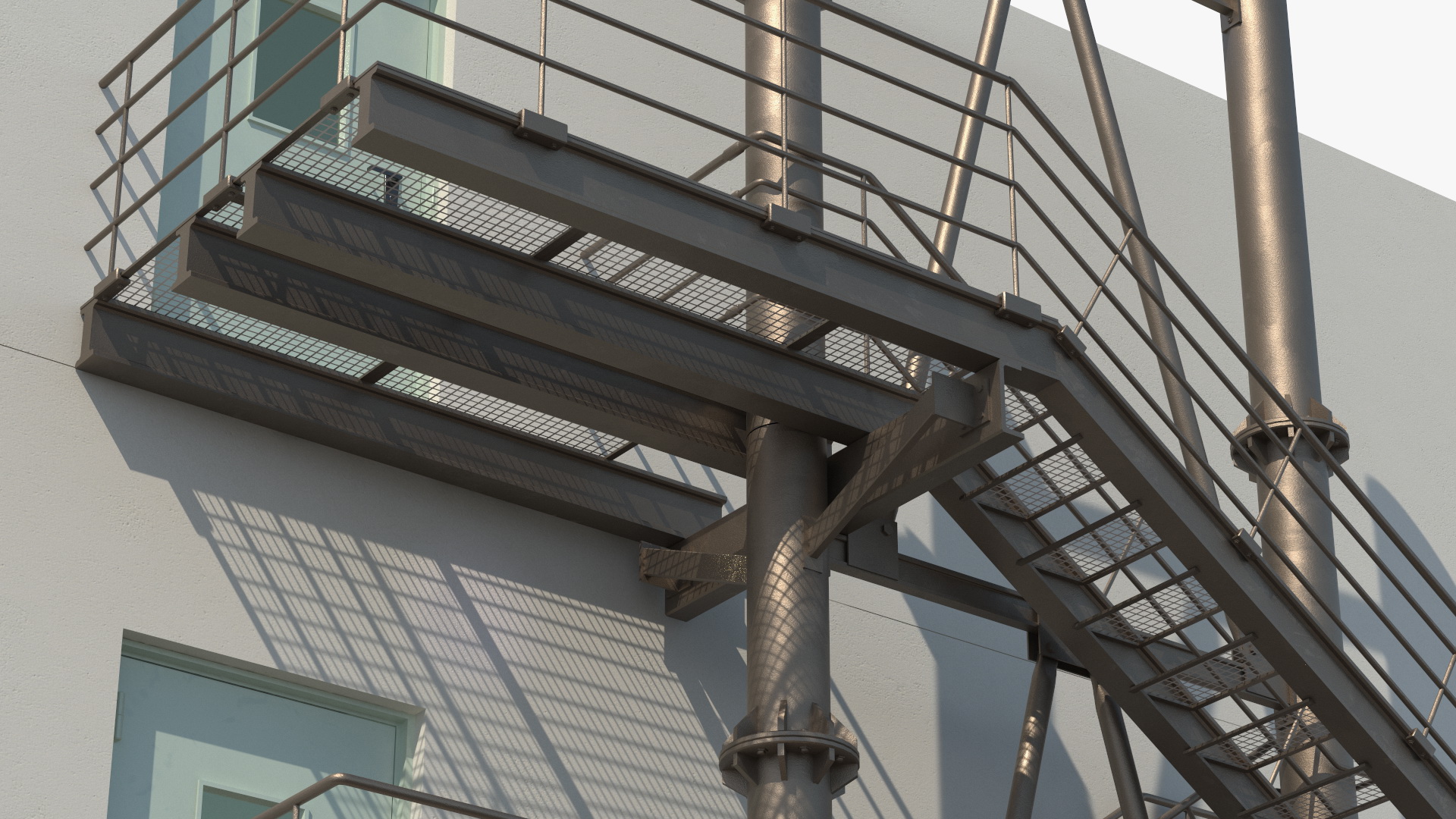 Fire Escape with House Wall 3D