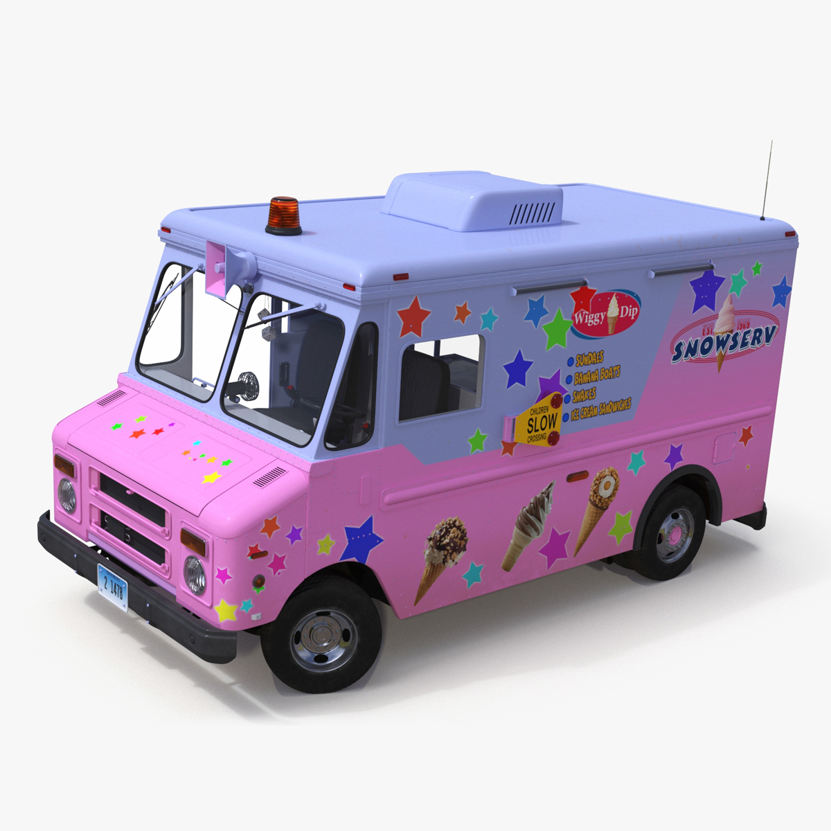 Ice Cream Truck with Star Decals and Branding Rigged 3D