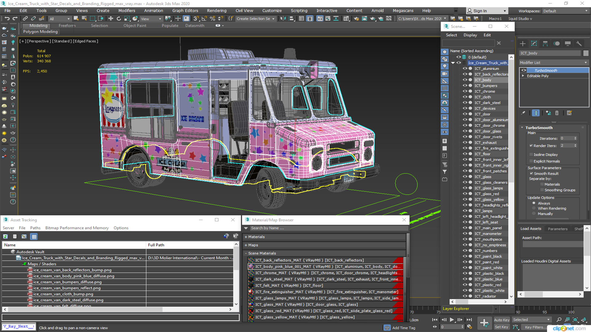 Ice Cream Truck with Star Decals and Branding Rigged 3D