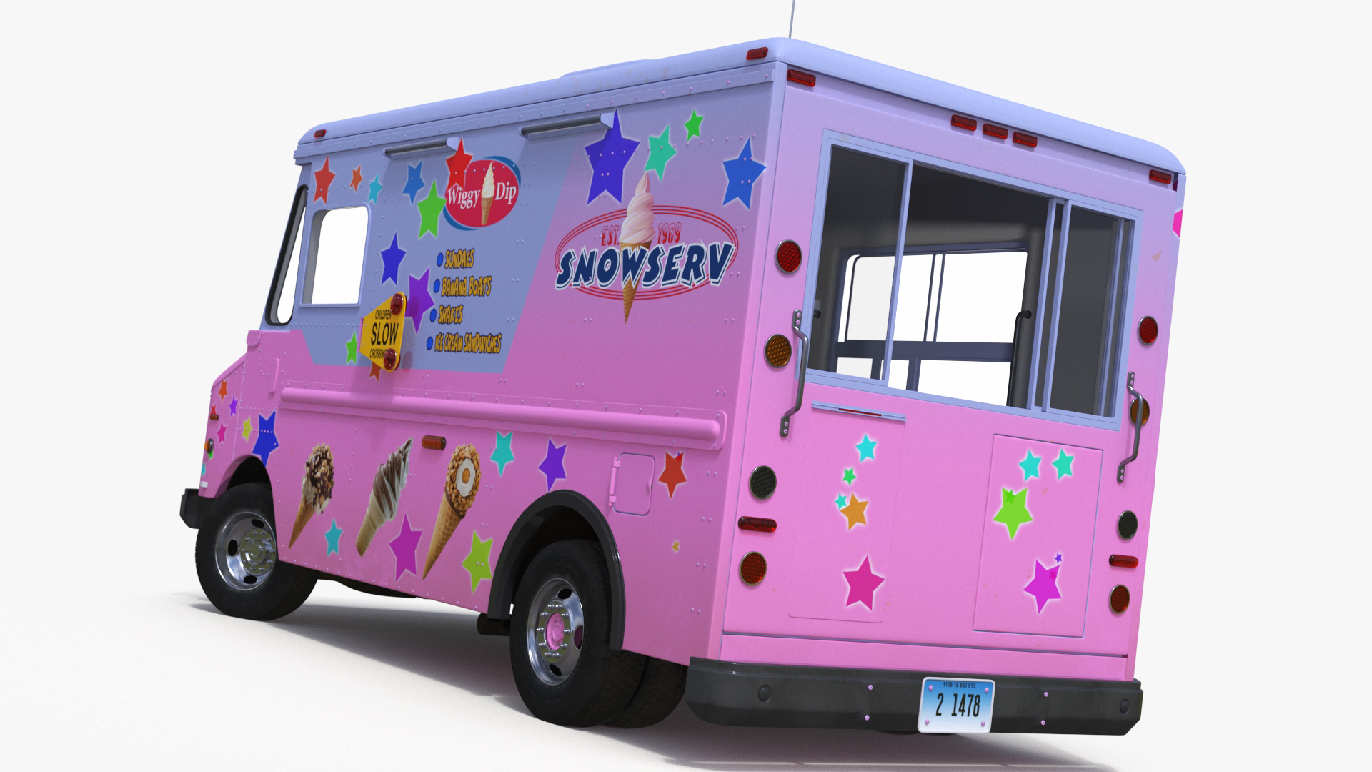 Ice Cream Truck with Star Decals and Branding Rigged 3D