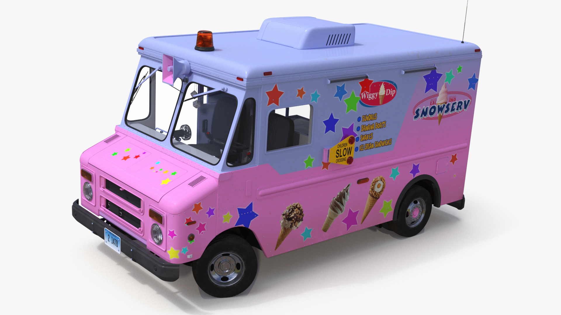 Ice Cream Truck with Star Decals and Branding Rigged 3D