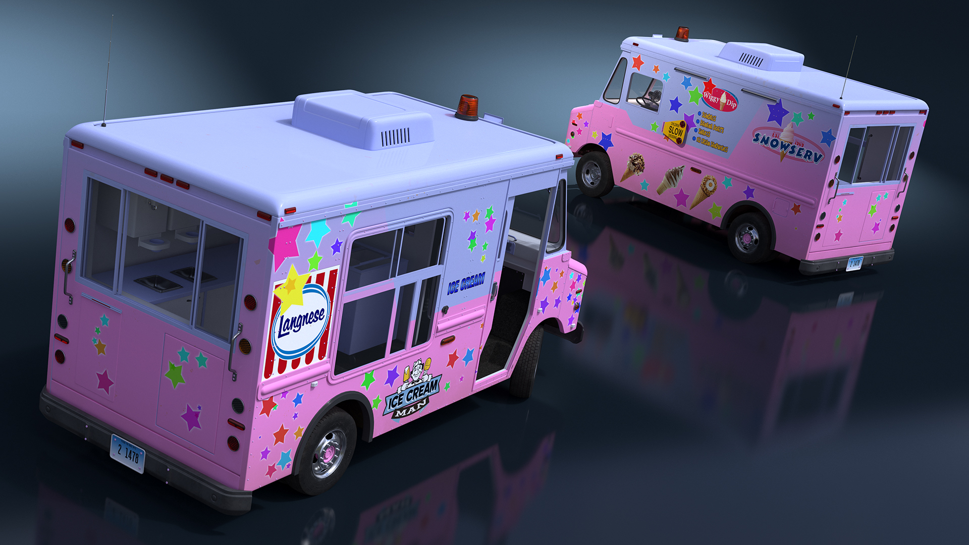 Ice Cream Truck with Star Decals and Branding Rigged 3D