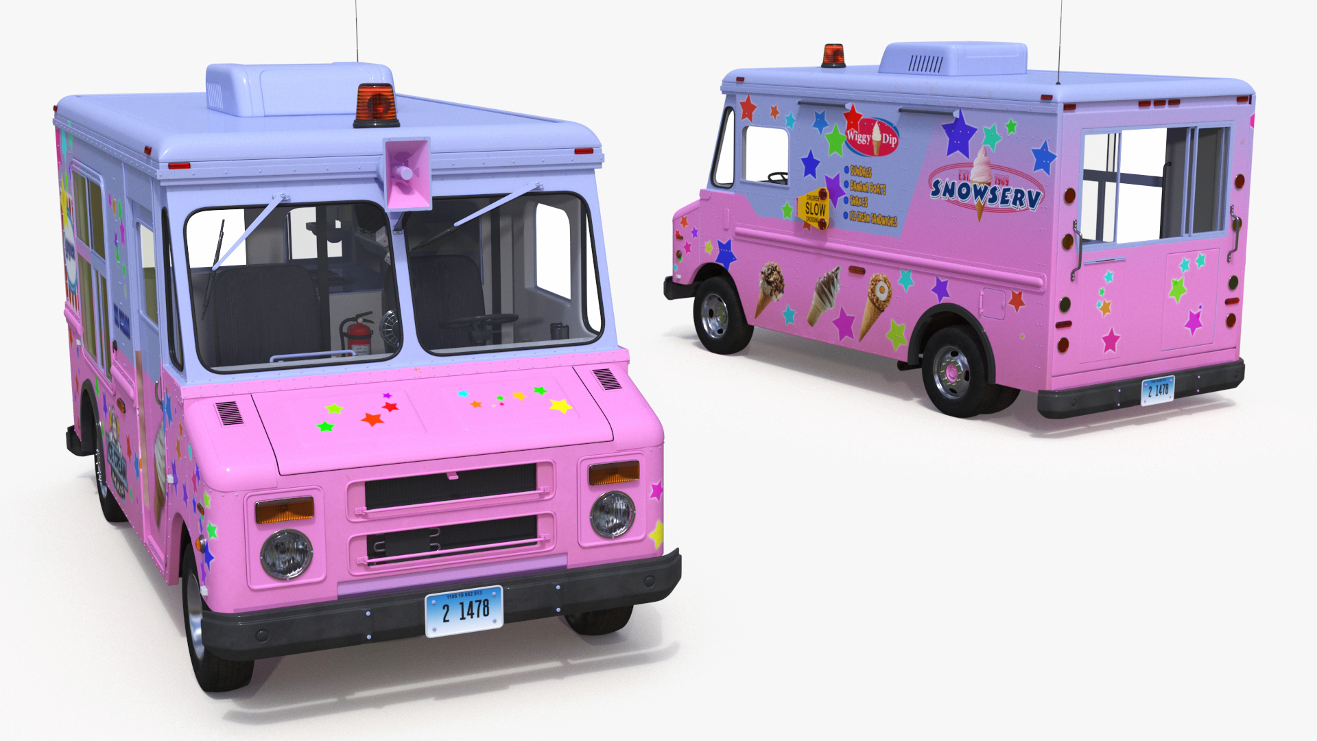 Ice Cream Truck with Star Decals and Branding Rigged 3D