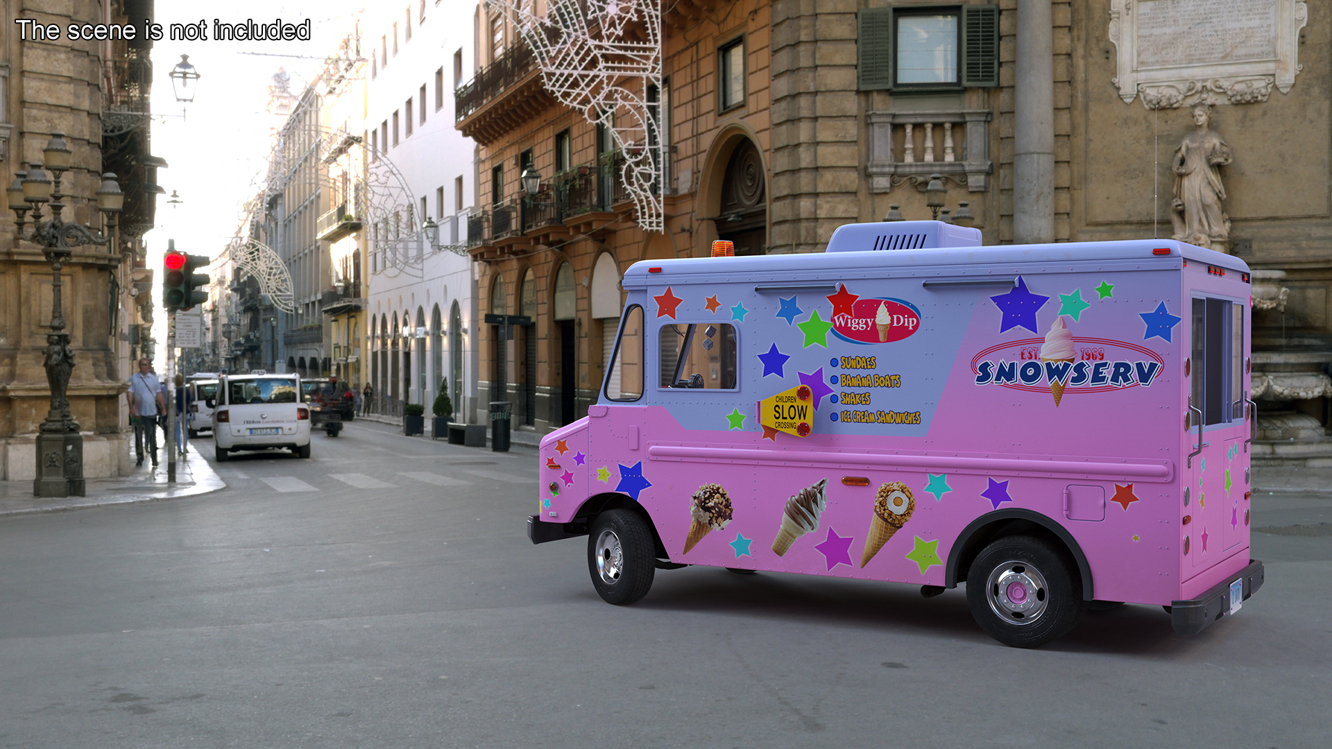Ice Cream Truck with Star Decals and Branding Rigged 3D