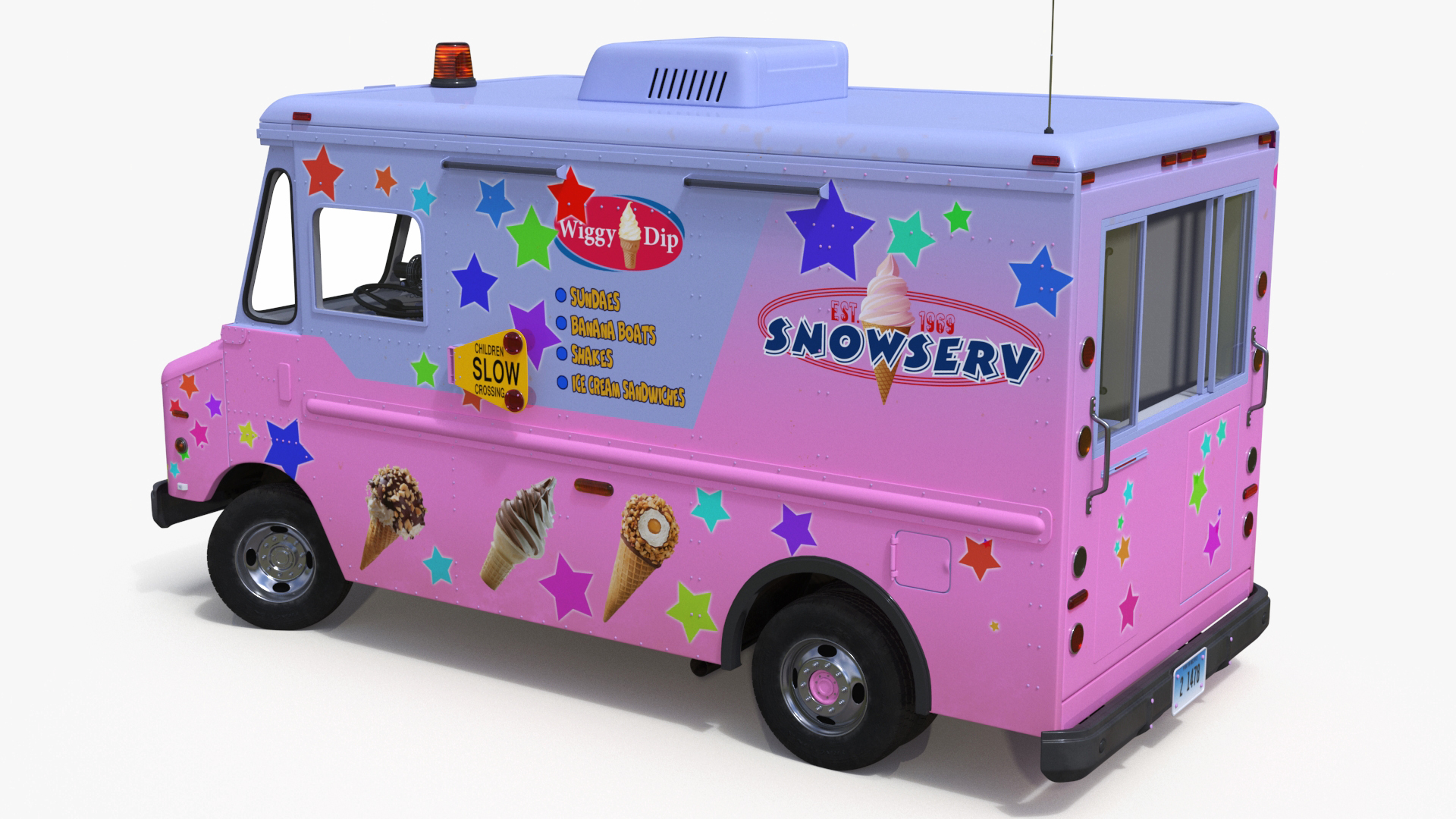 Ice Cream Truck with Star Decals and Branding Rigged 3D
