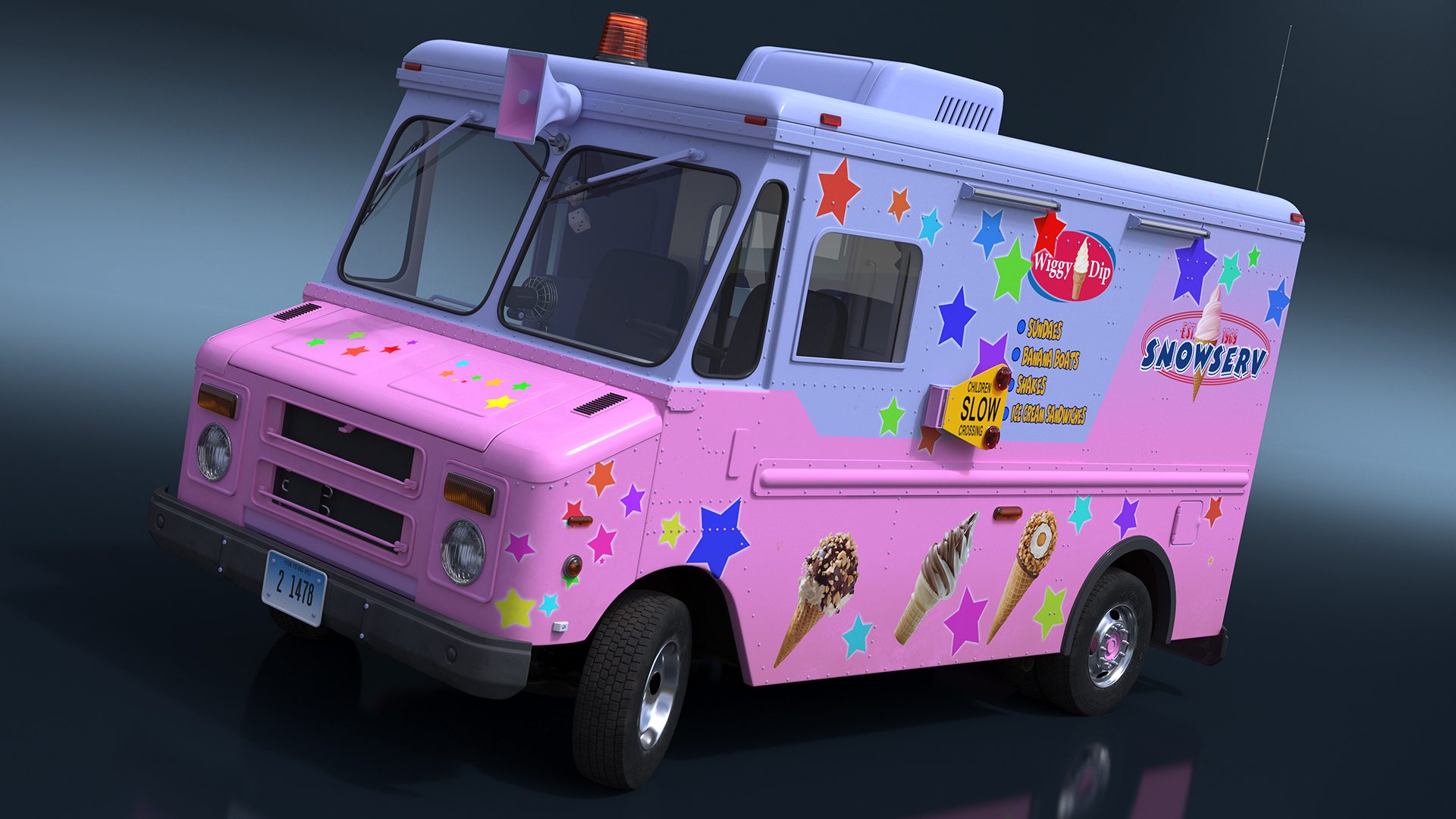 Ice Cream Truck with Star Decals and Branding Rigged 3D