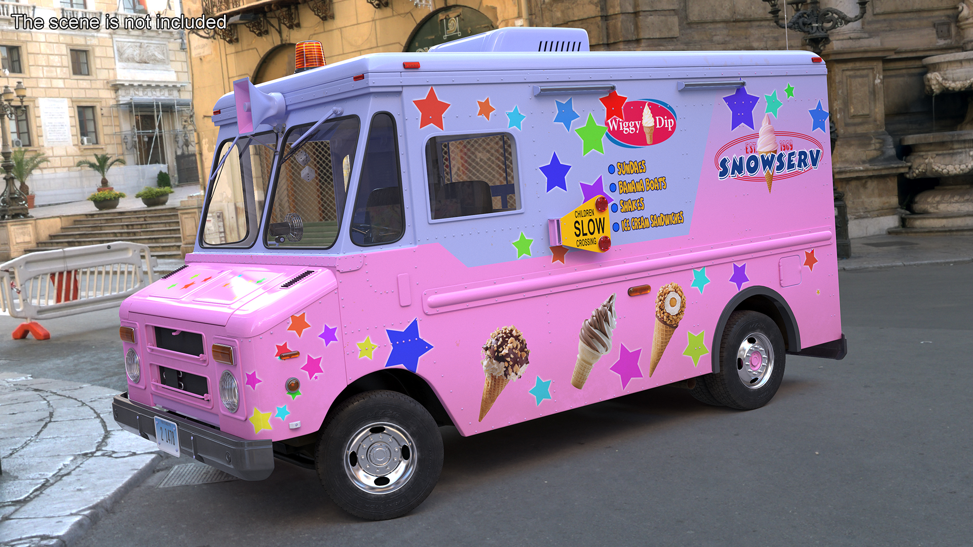 Ice Cream Truck with Star Decals and Branding Rigged 3D