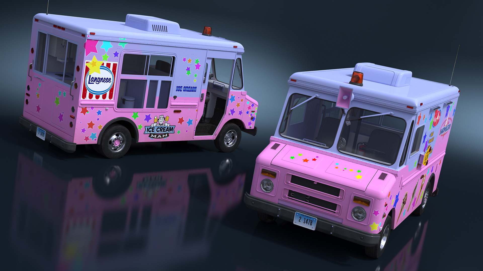Ice Cream Truck with Star Decals and Branding Rigged 3D