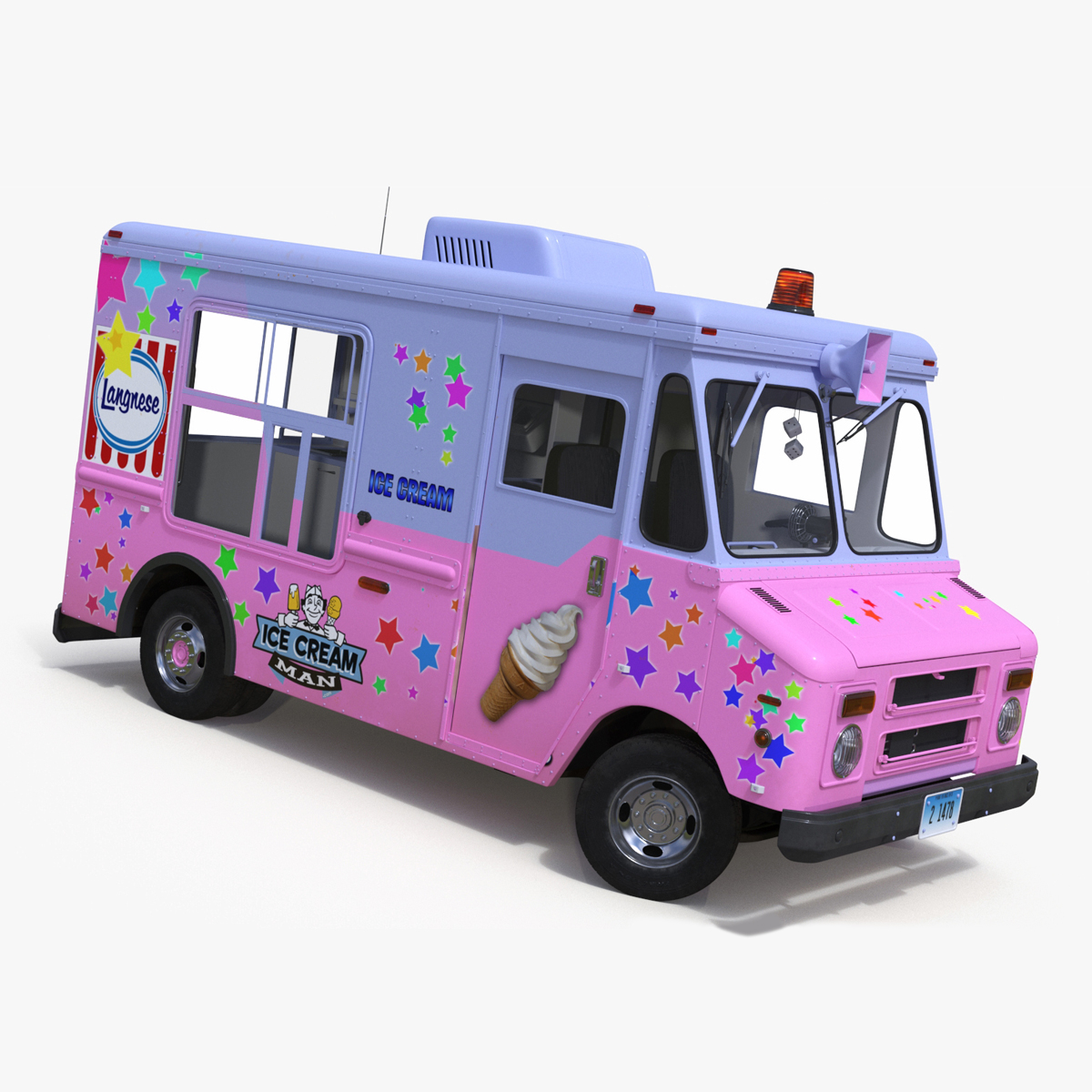 Ice Cream Truck with Star Decals and Branding Rigged 3D