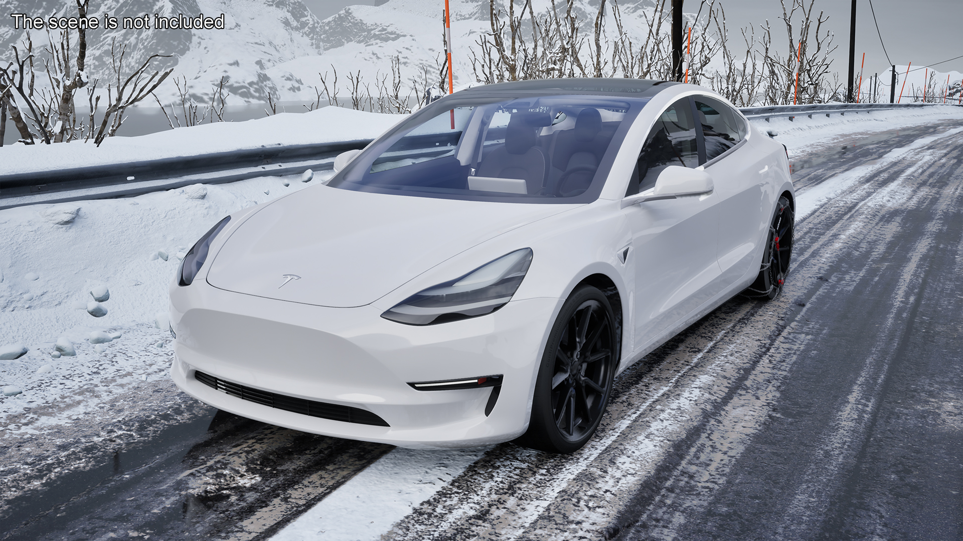 3D Snow Chains on Tesla Wheels Rigged for Cinema 4D model