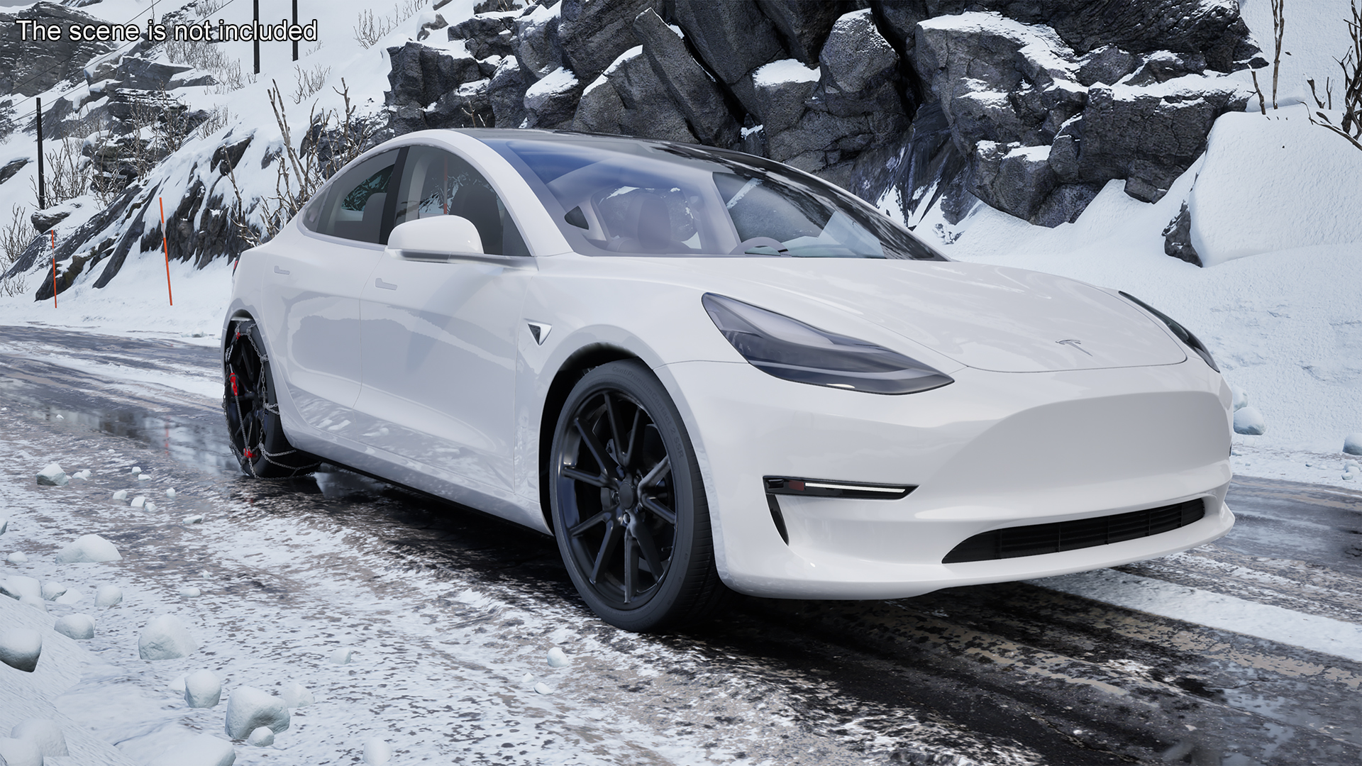 3D Snow Chains on Tesla Wheels Rigged for Cinema 4D model