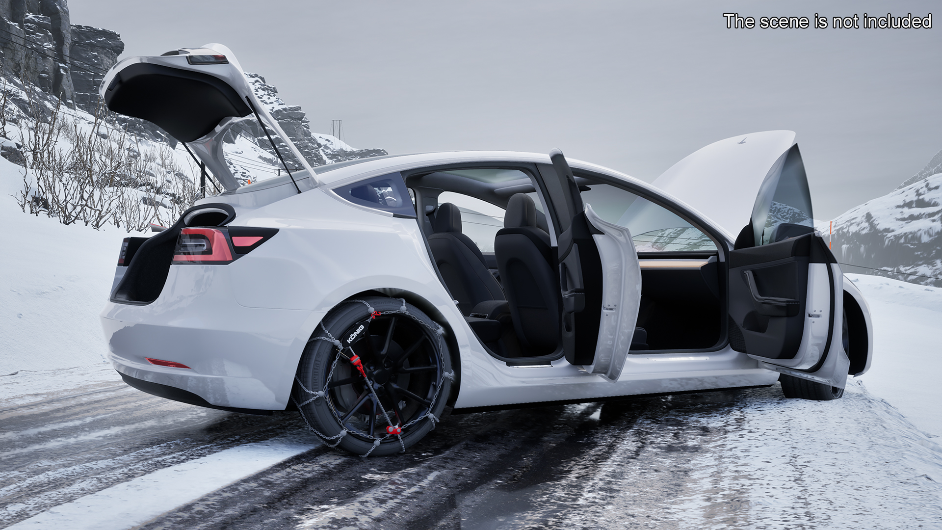 3D Snow Chains on Tesla Wheels Rigged for Cinema 4D model