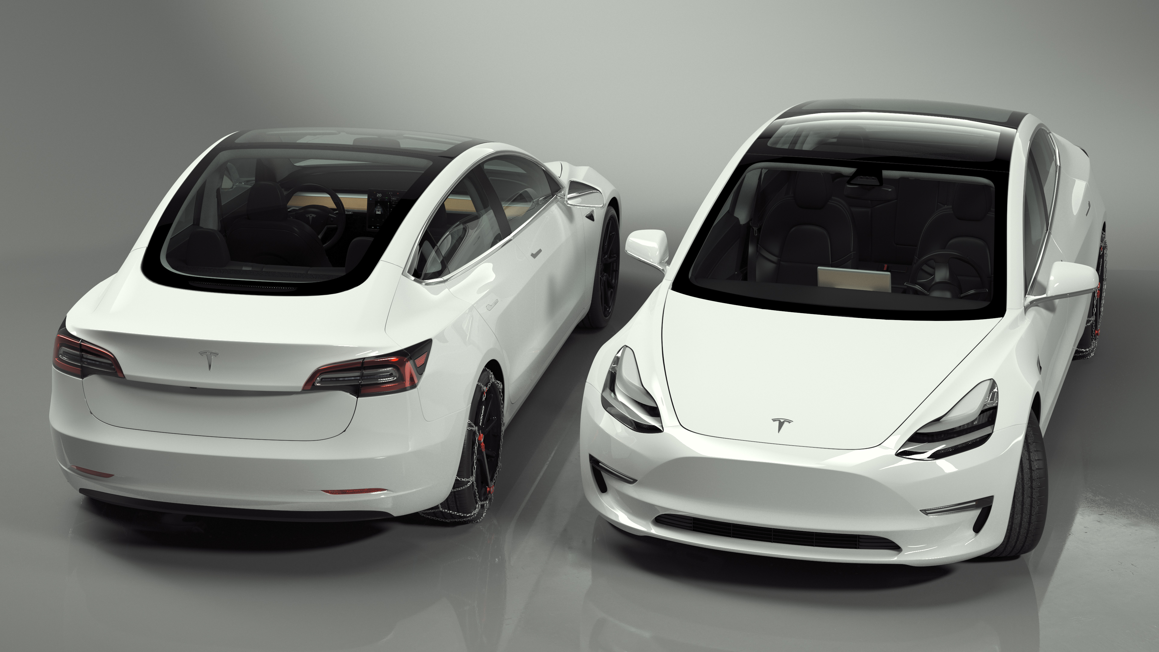 3D Snow Chains on Tesla Wheels Rigged for Cinema 4D model