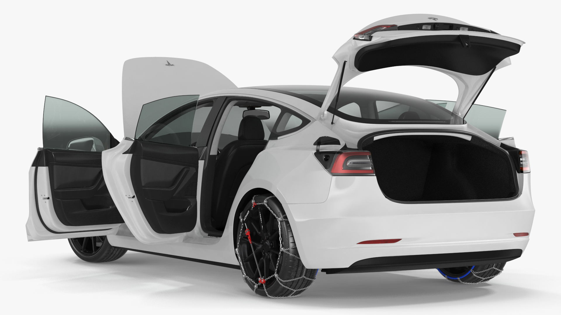 3D Snow Chains on Tesla Wheels Rigged for Cinema 4D model