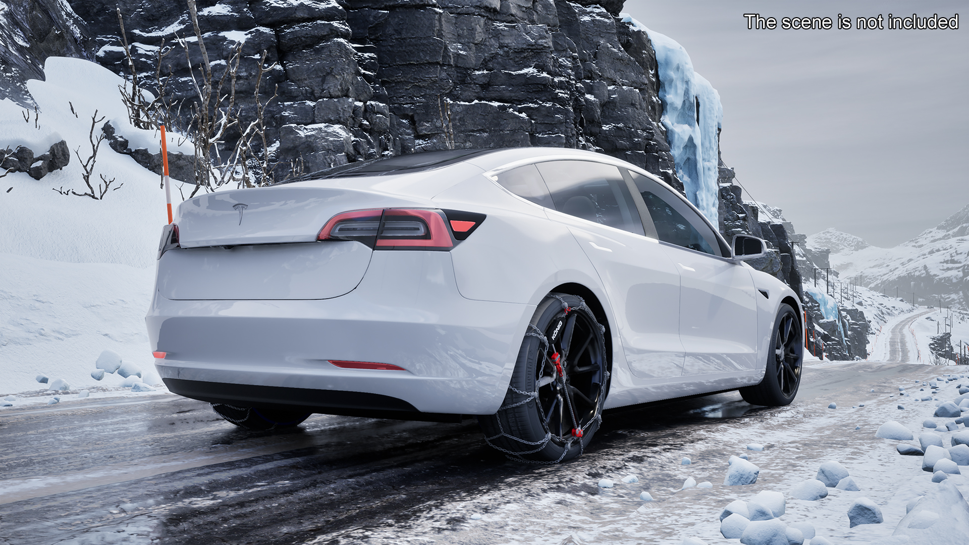 3D Snow Chains on Tesla Wheels Rigged for Cinema 4D model