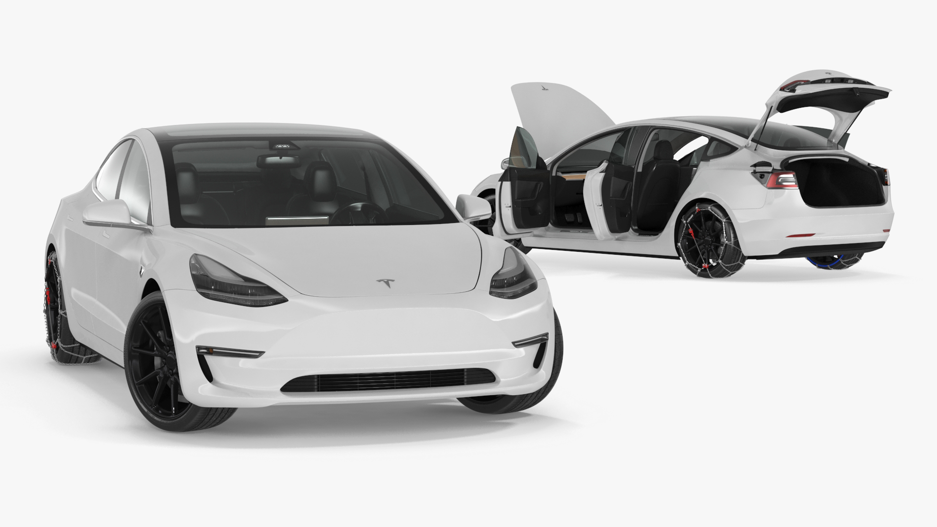 3D Snow Chains on Tesla Wheels Rigged for Cinema 4D model
