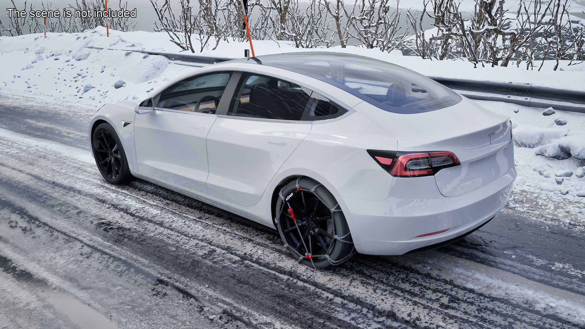 3D Snow Chains on Tesla Wheels Rigged for Cinema 4D model