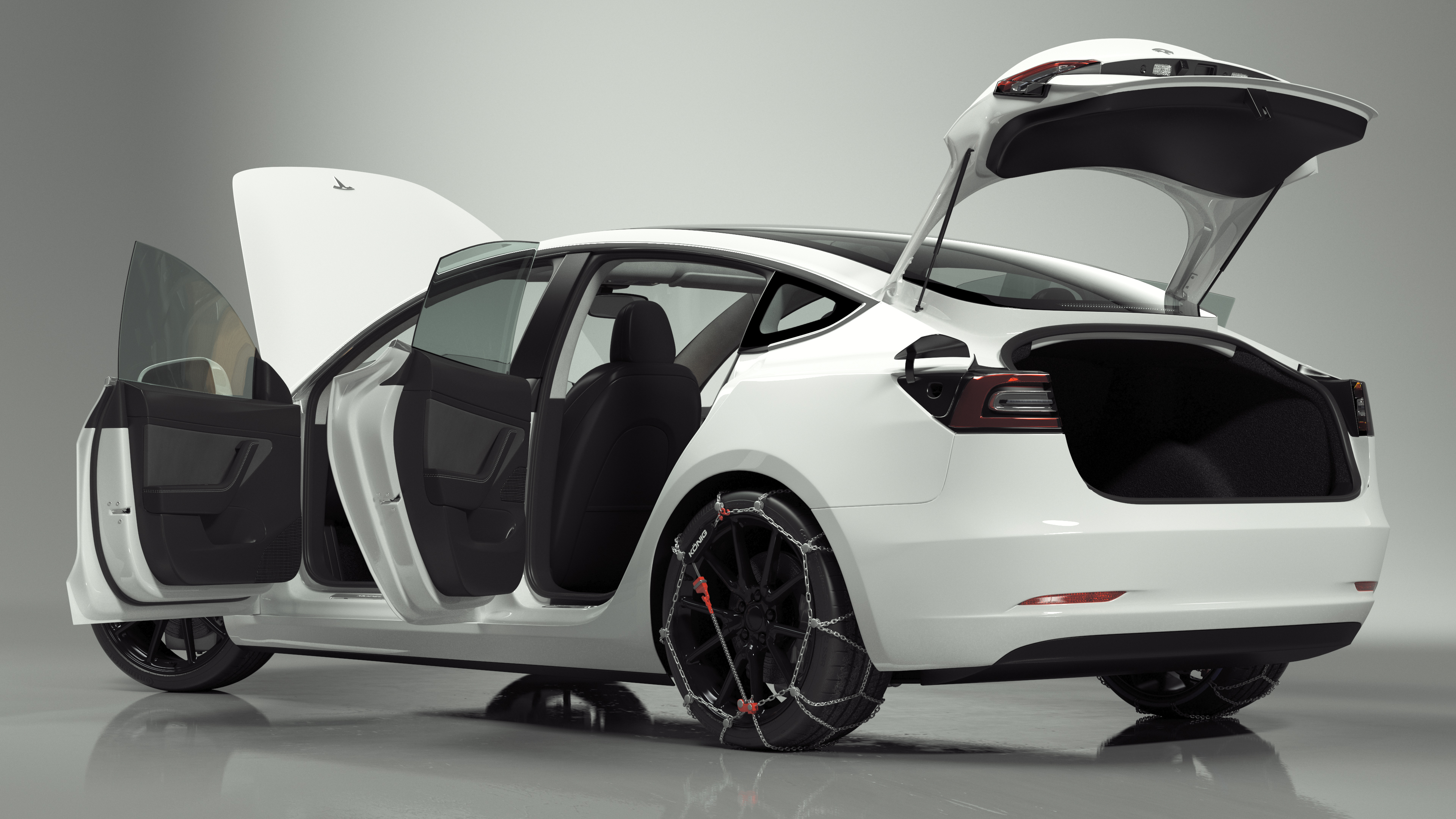 3D Snow Chains on Tesla Wheels Rigged for Cinema 4D model