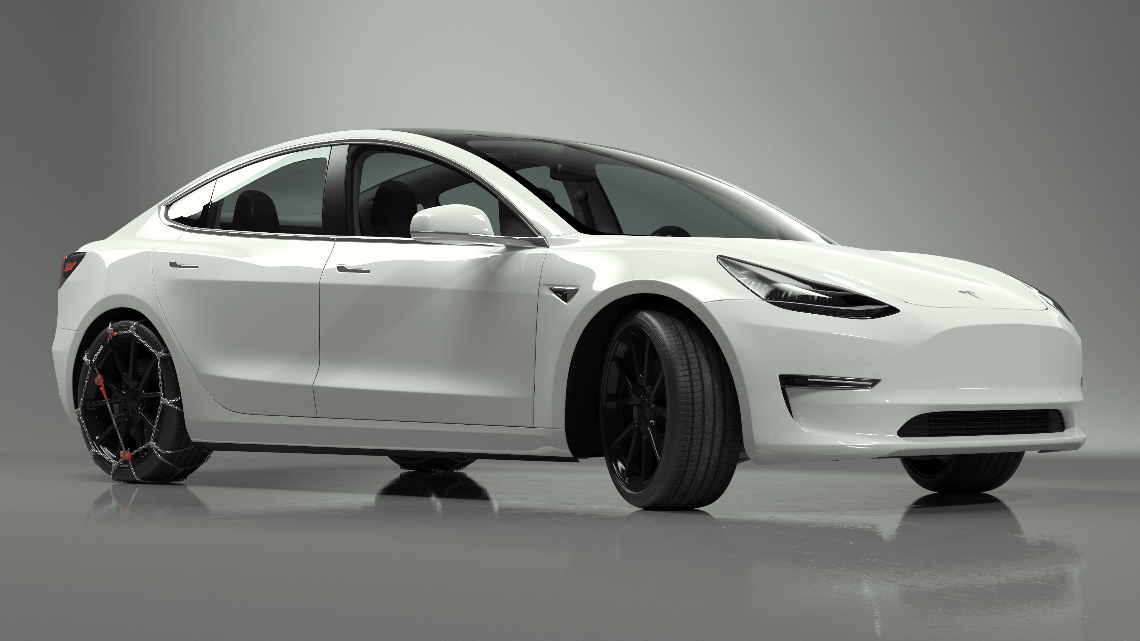 3D Snow Chains on Tesla Wheels Rigged for Cinema 4D model