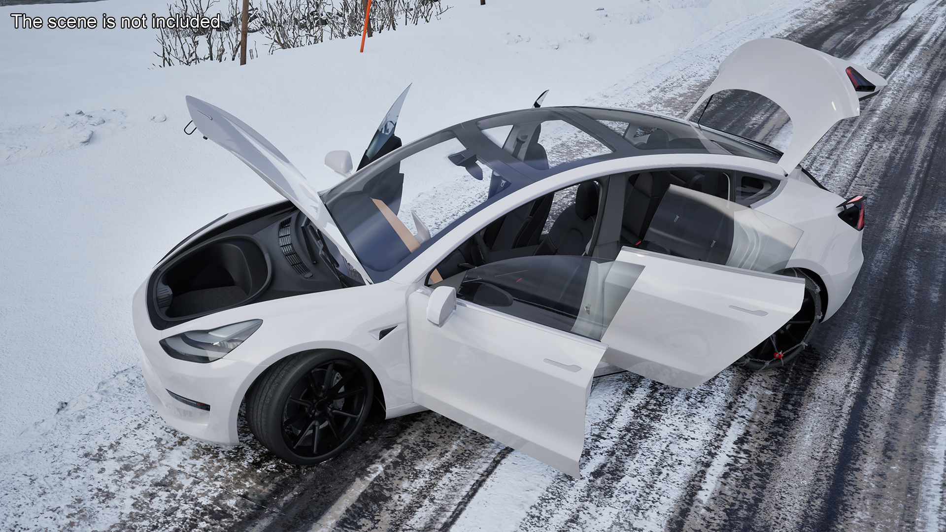 3D Snow Chains on Tesla Wheels Rigged for Cinema 4D model