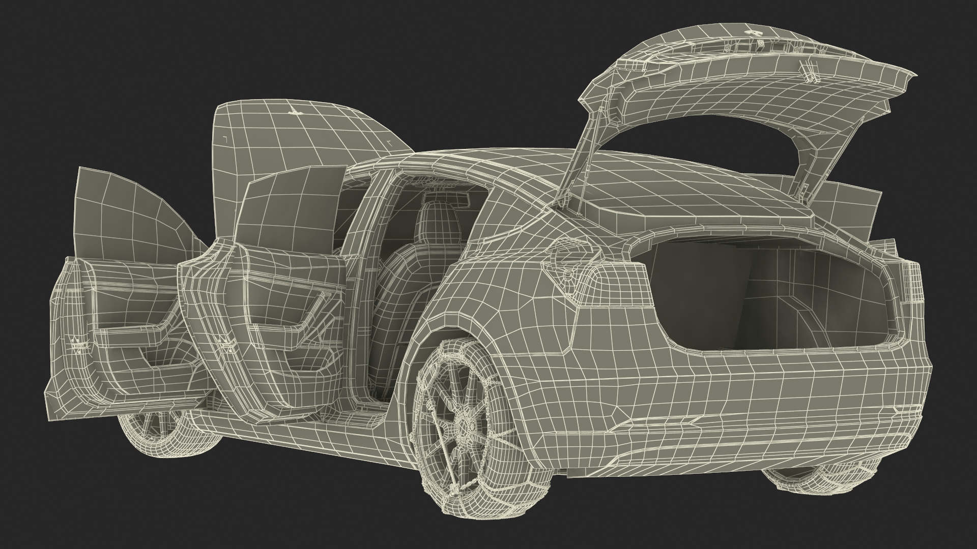 3D Snow Chains on Tesla Wheels Rigged for Cinema 4D model