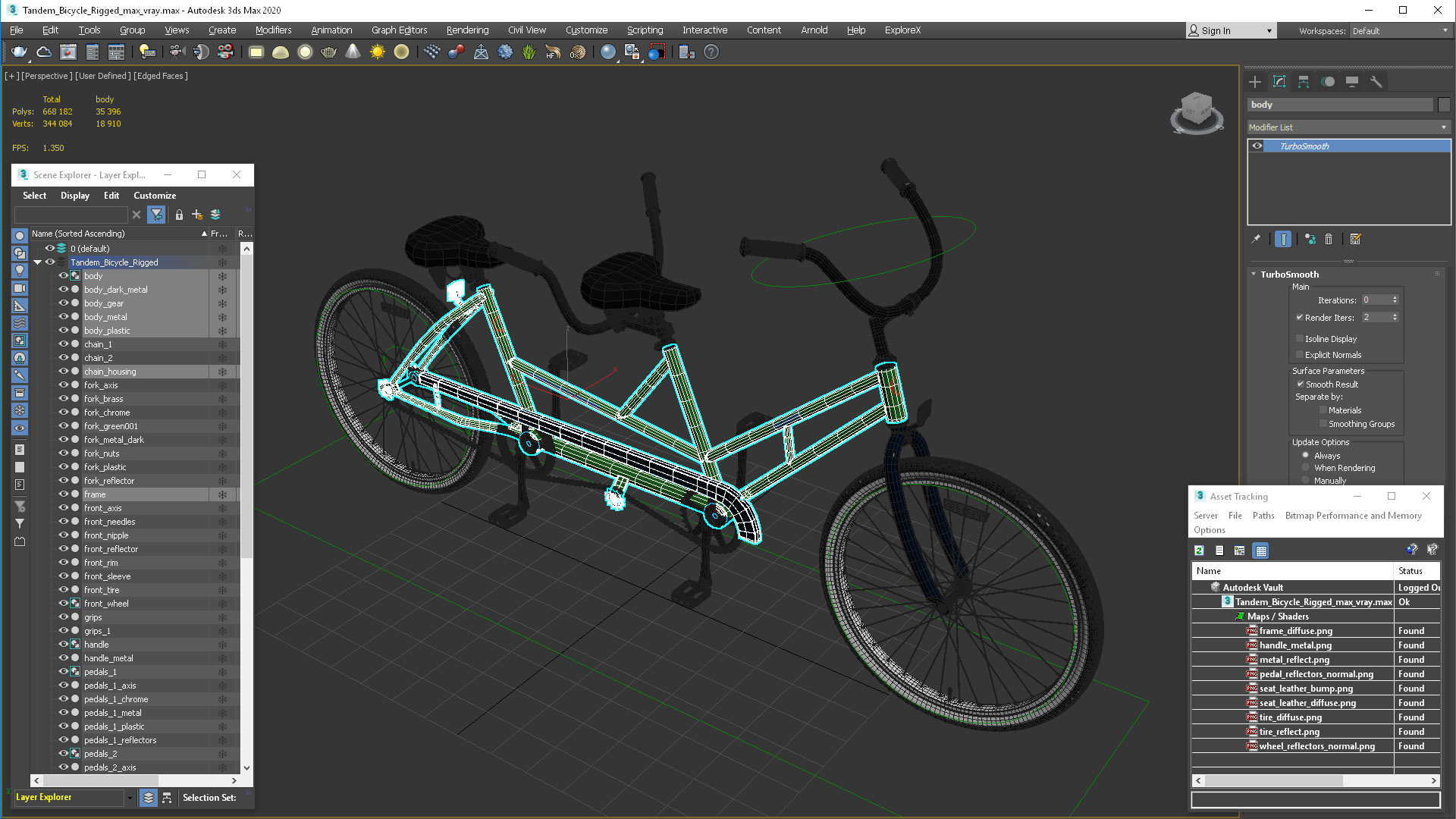 3D Tandem Bicycle Rigged