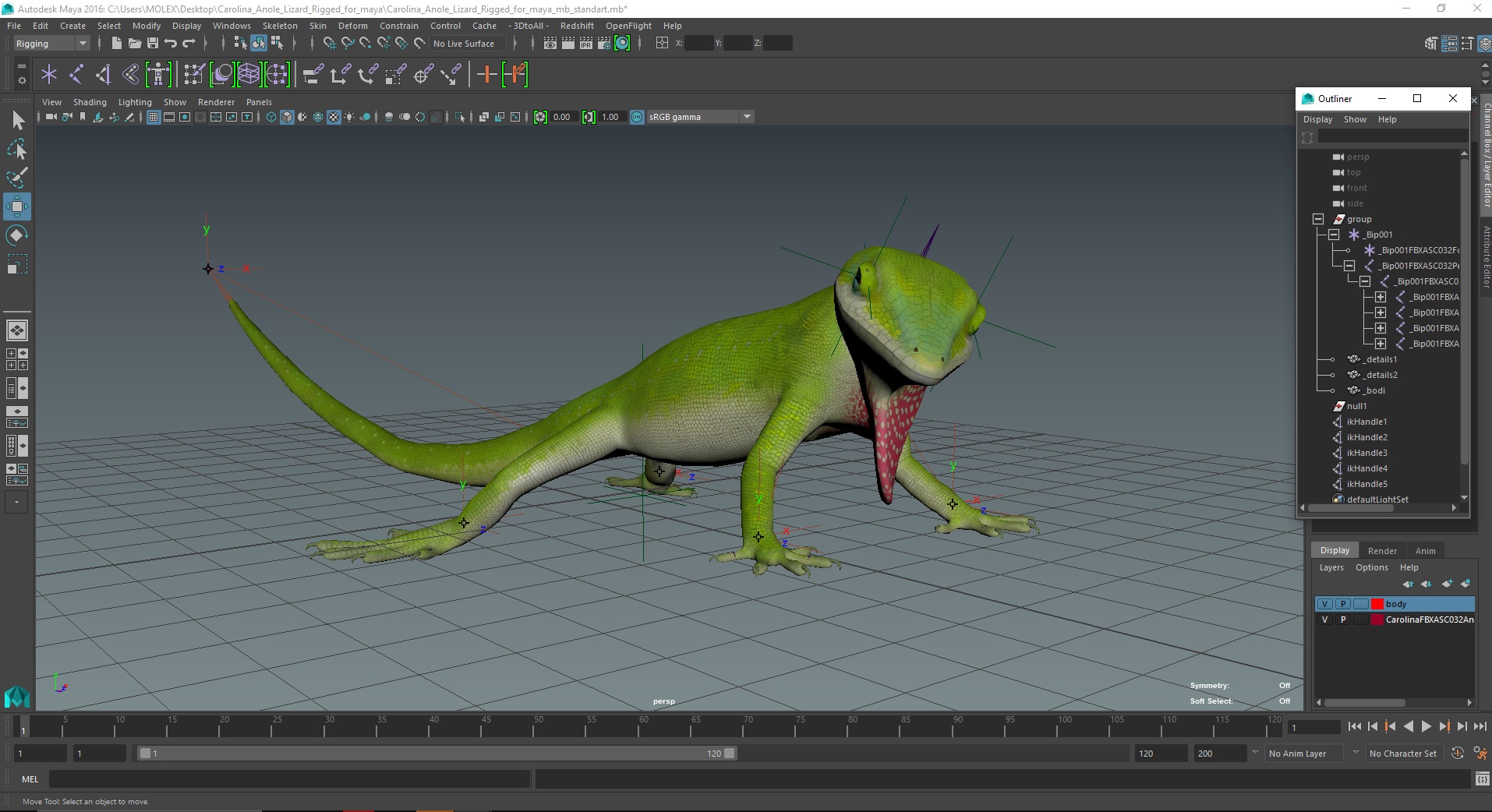 Carolina Anole Lizard Rigged for Maya 3D