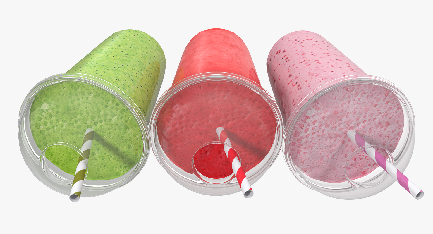 3D model Various Fresh Fruits Coctails in Plastic Cup with Straw