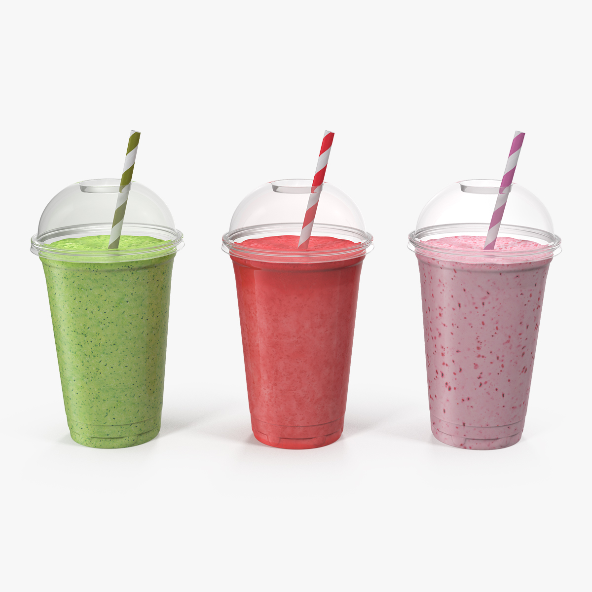 Various Fresh Fruits Coctails in Plastic Cup with Straw 3D Model
