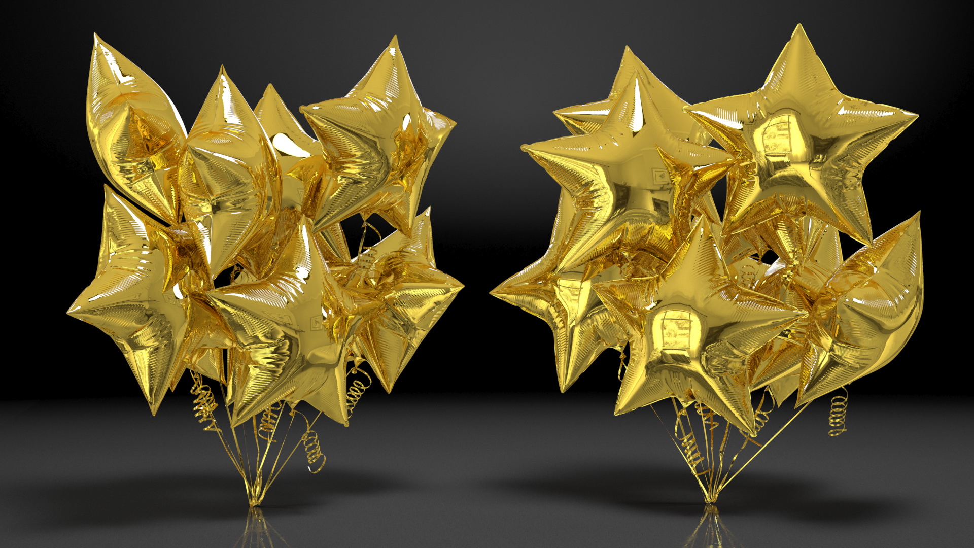Star Shaped Gold Balloon Bouquet 3D