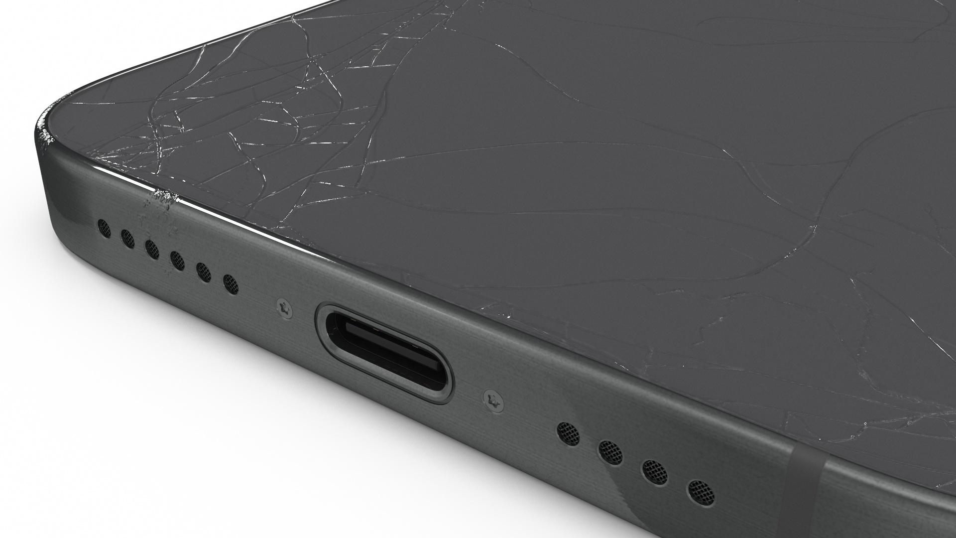 3D model Black Titanium IPhone 15 Pro Max Cracked