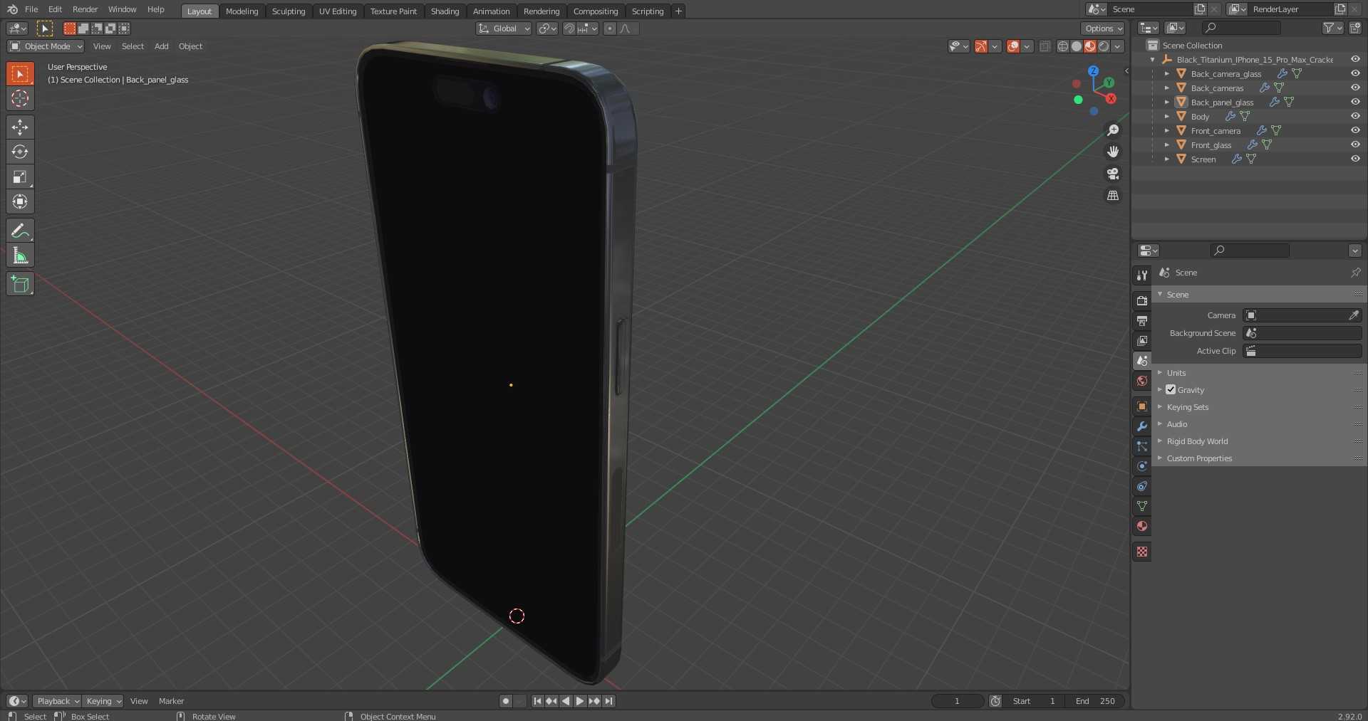 3D model Black Titanium IPhone 15 Pro Max Cracked