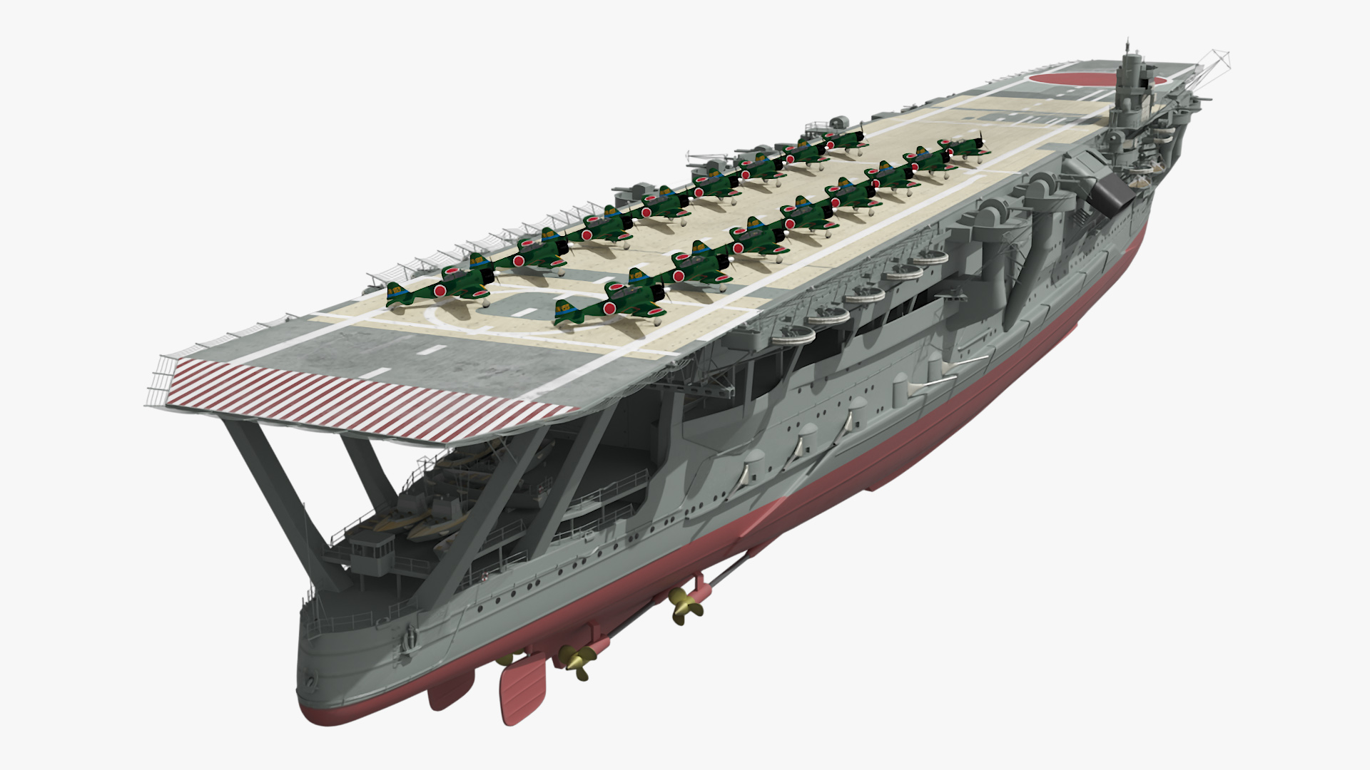 Japanese Aircraft Carrier Kaga with A6M Zero Light Deck Fighters 3D model
