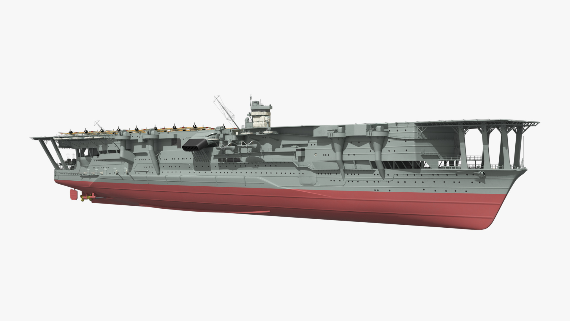 Japanese Aircraft Carrier Kaga with A6M Zero Light Deck Fighters 3D model