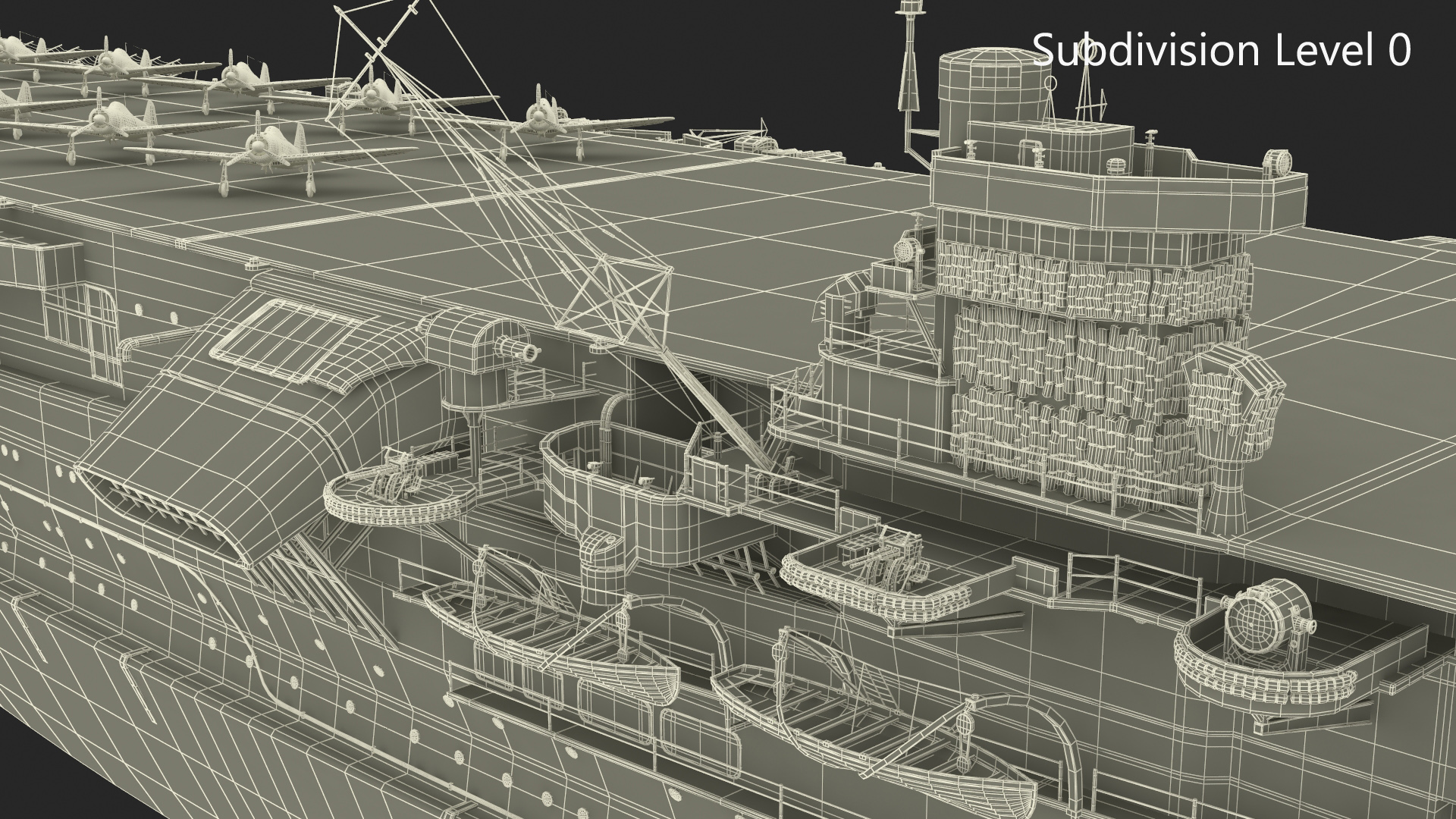 Japanese Aircraft Carrier Kaga with A6M Zero Light Deck Fighters 3D model