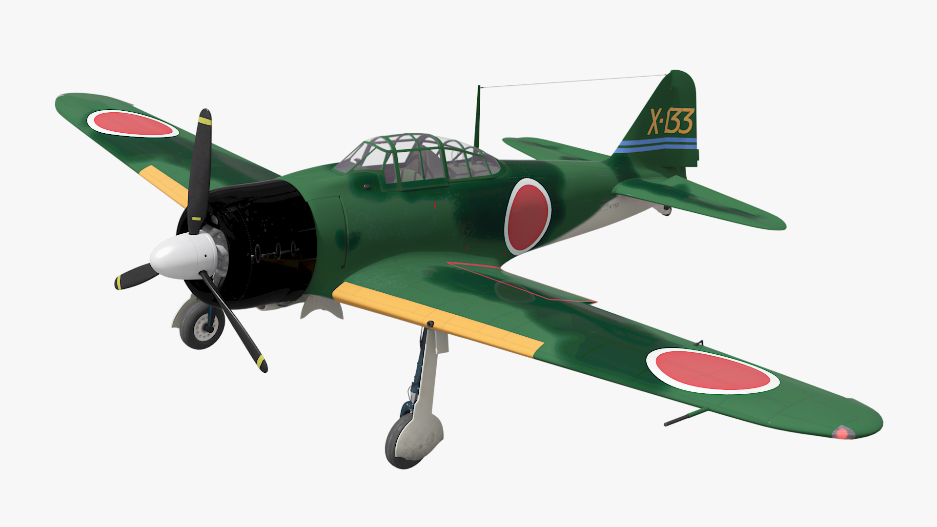Japanese Aircraft Carrier Kaga with A6M Zero Light Deck Fighters 3D model