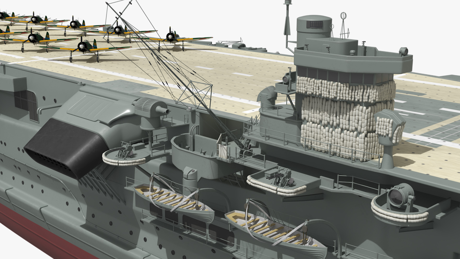 Japanese Aircraft Carrier Kaga with A6M Zero Light Deck Fighters 3D model