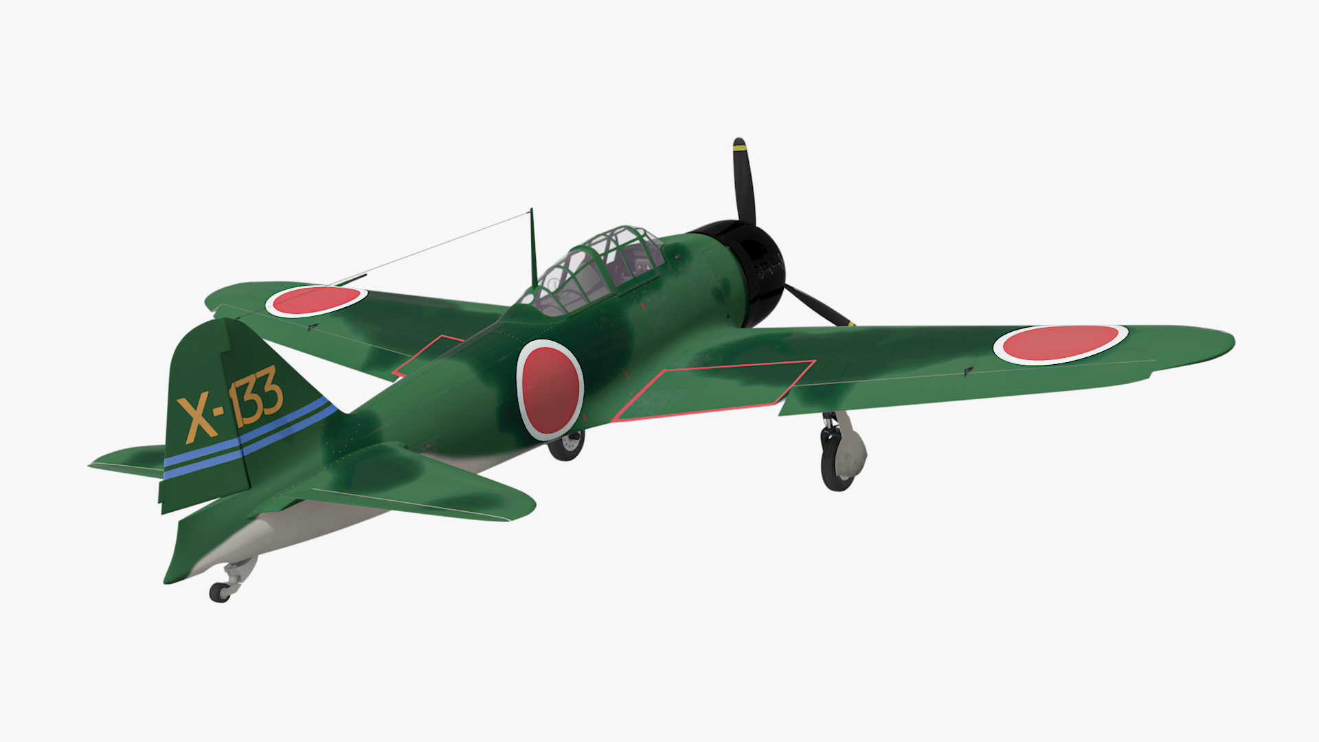 Japanese Aircraft Carrier Kaga with A6M Zero Light Deck Fighters 3D model