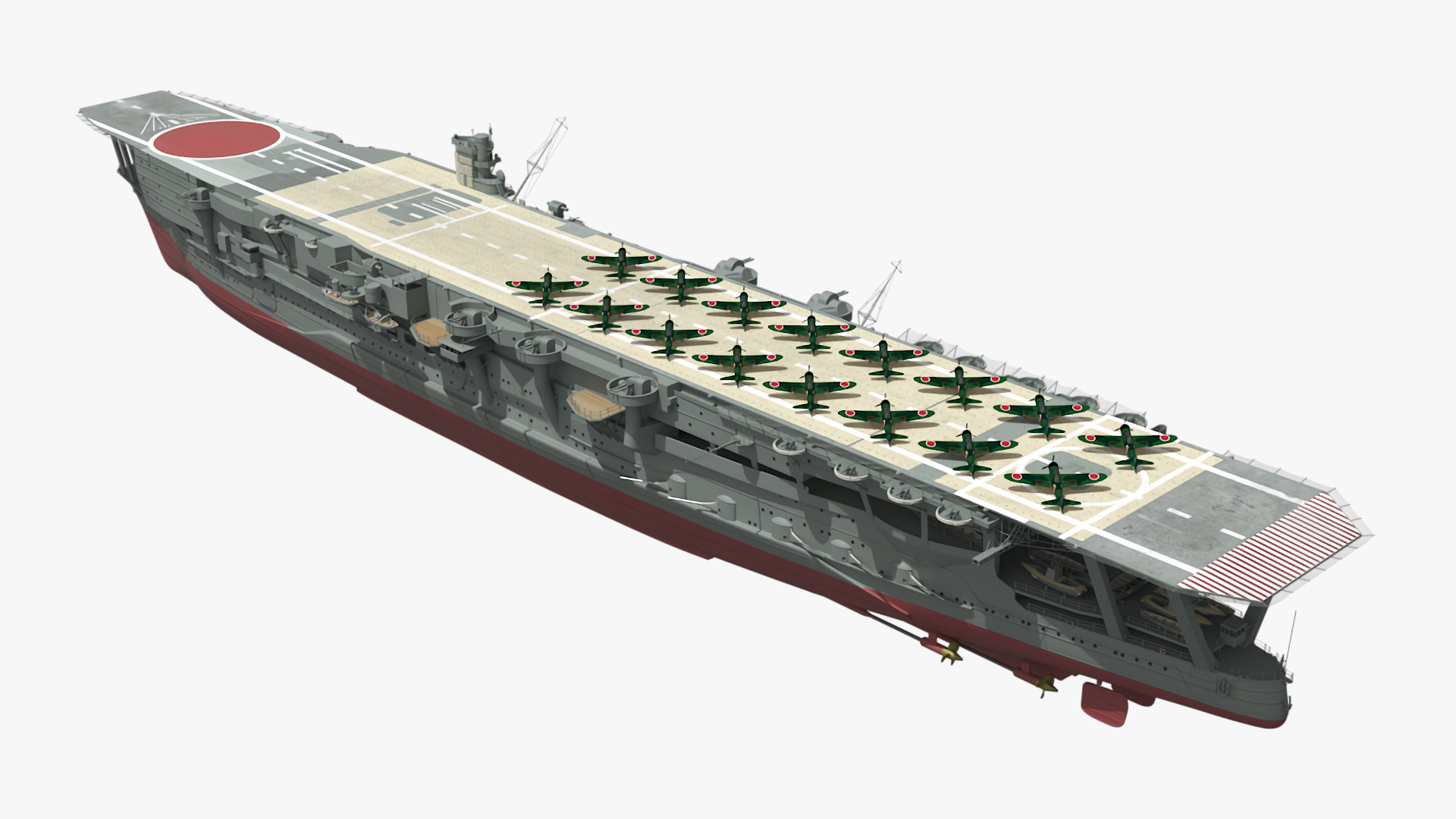 Japanese Aircraft Carrier Kaga with A6M Zero Light Deck Fighters 3D model