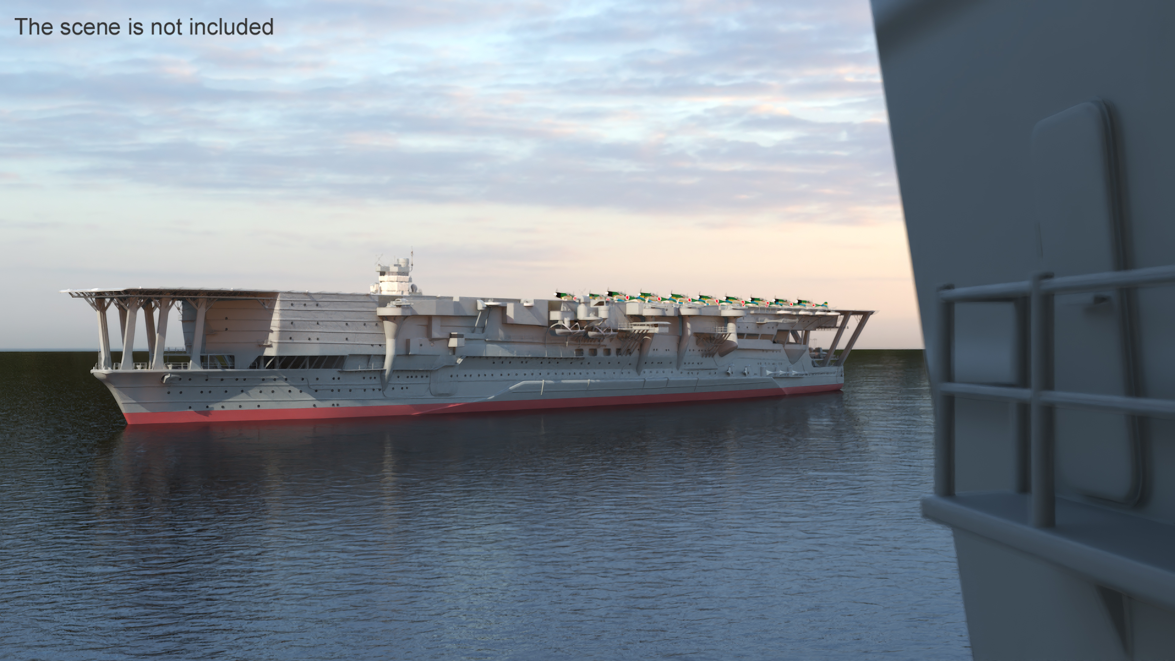 Japanese Aircraft Carrier Kaga with A6M Zero Light Deck Fighters 3D model