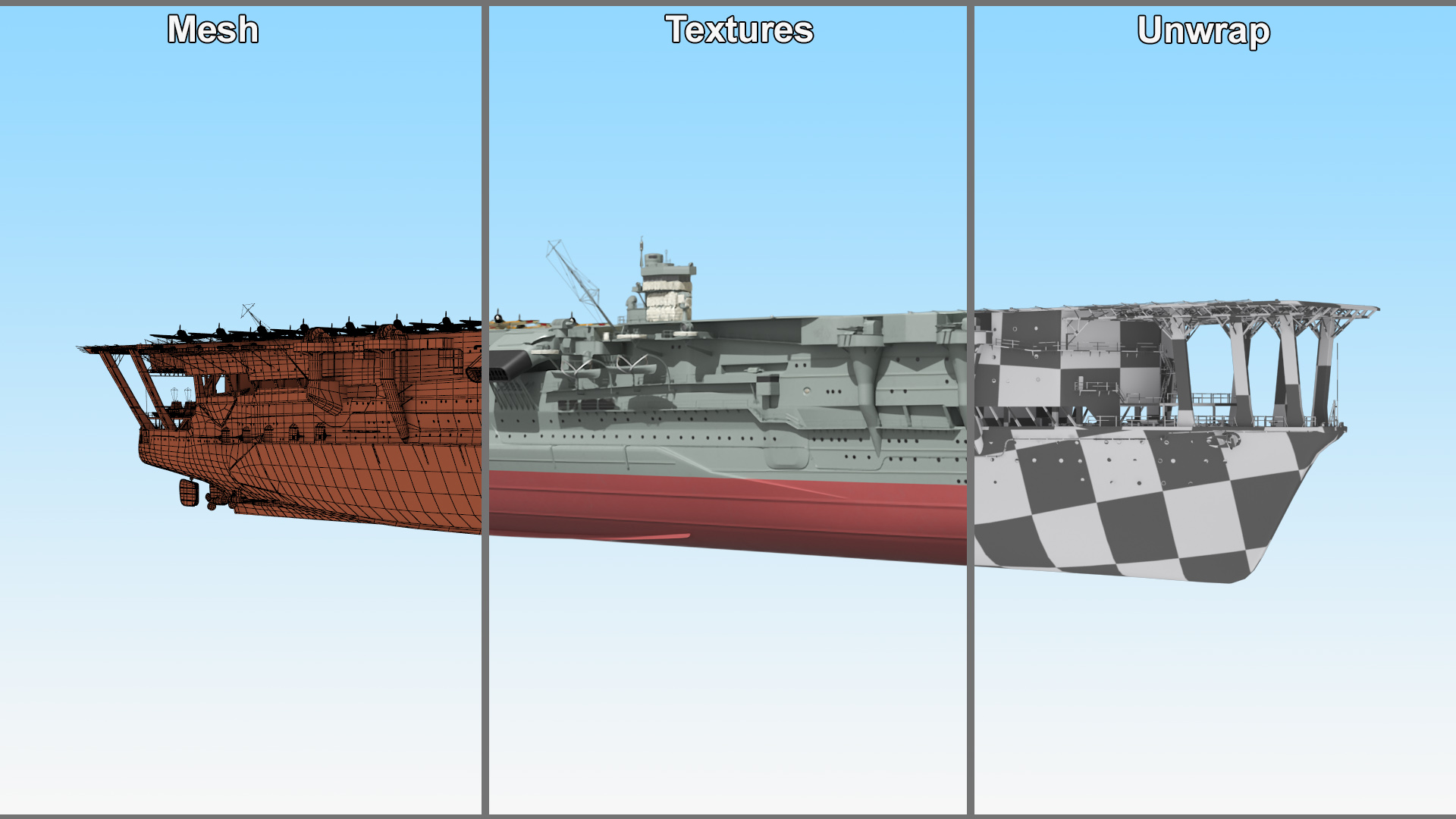 Japanese Aircraft Carrier Kaga with A6M Zero Light Deck Fighters 3D model
