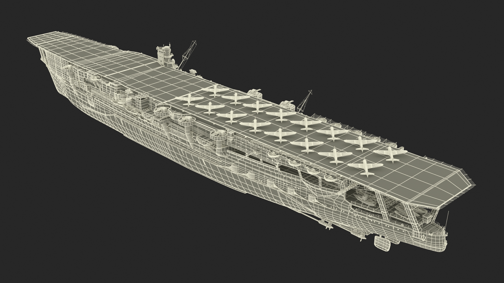 Japanese Aircraft Carrier Kaga with A6M Zero Light Deck Fighters 3D model