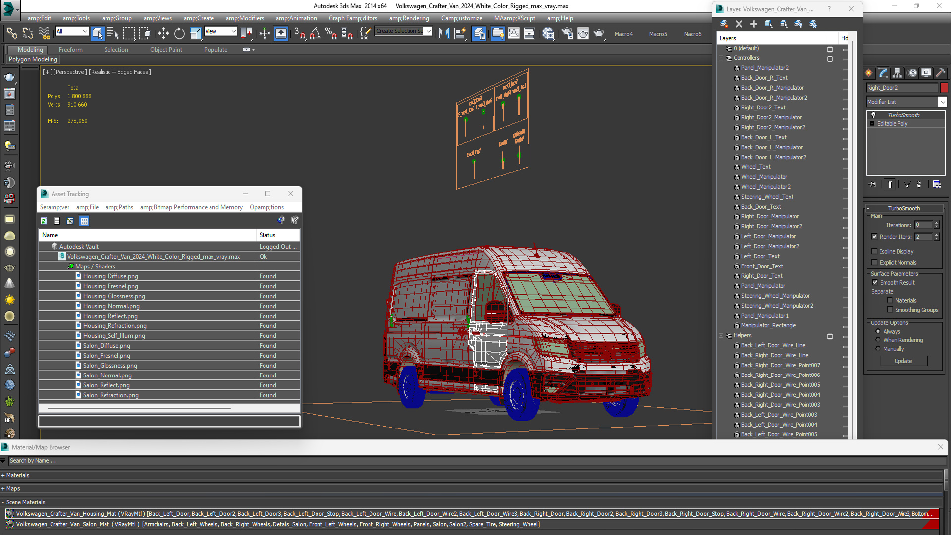3D Volkswagen Crafter Van 2024 Long White Color Rigged